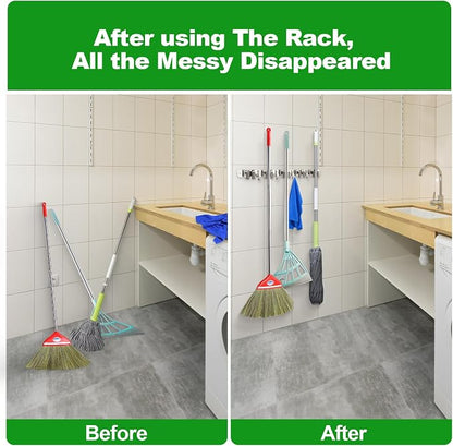 voze 3 Racks and 4 Hooks Mop and Broom Holder Wall Mount, Self Adhesive Heavy - Image 4