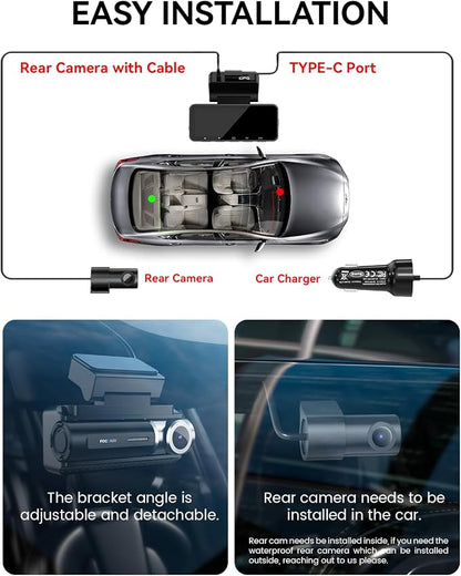 Dash Cam Front Rear 4K Built-in 5G WiFi GPS, Voice Control, 3.39 inch IPS Screen - Image 8