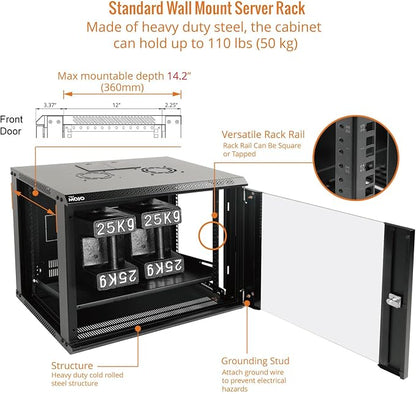 Tecmojo 9U Wall Mount Server Cabinet IT Network Rack Enclosure Lockable Door - Image 4