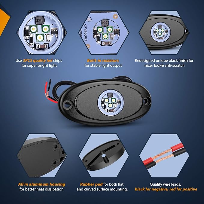 Nilight LED Rock Light 4PCS Underglow Wheel Well Pods Waterproof Exterior - Image 3