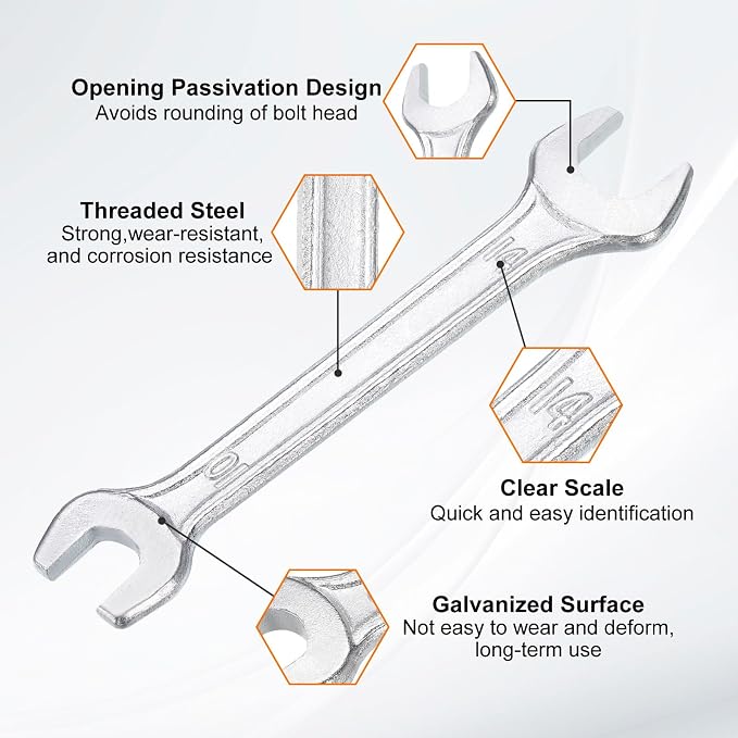HARFINGTON 5pcs Double Open End Wrench 10mm x 14mm Metric 15 Degree Offset - Image 4