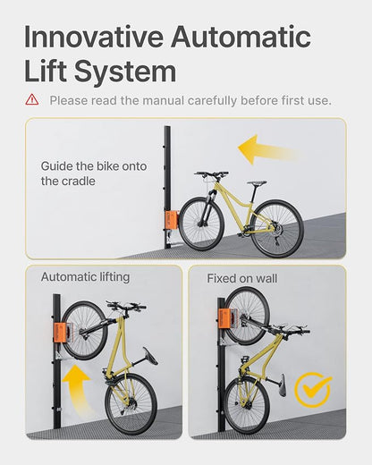 monTEK Automatic Lift EBike Rack – Fits 24-29" Tires, Heavy-Duty Vertical Wall - Image 2