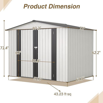 8x6 FT Outdoor Metal Storage Shed - Image 2