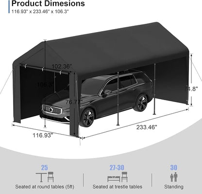 Carport 10x20 Heavy Duty Portable Garage w/Removable Sidewalls & Roll-Up Door - Image 4