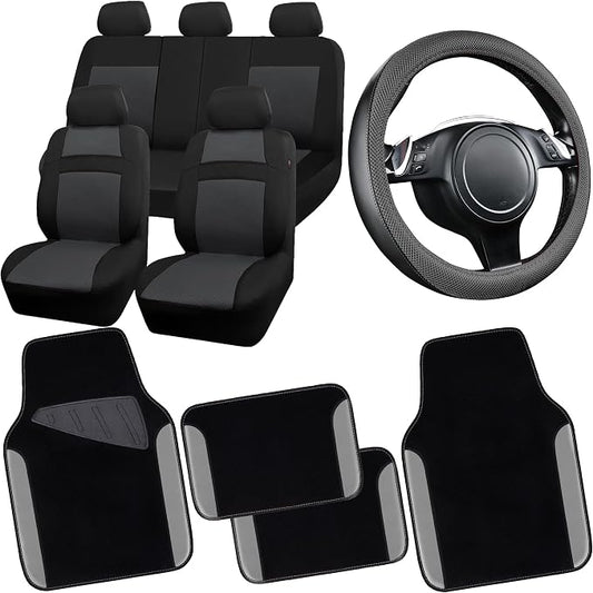CAR PASS 3D Air Mesh Car Seat Covers Full Sets w/5mm Sponge, Steering Wheel by CARPASS