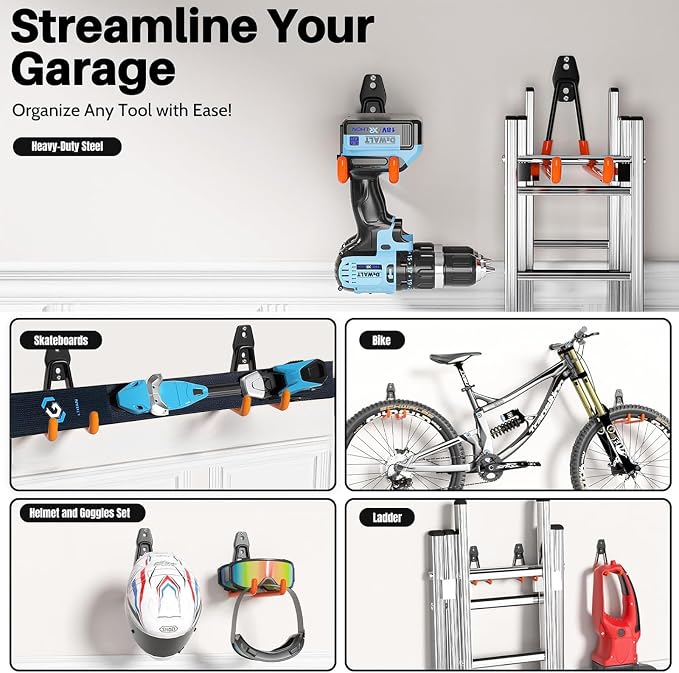 Skateboard Hooks 4-Pack Utility Small Heavy Duty Holder Garage Storage Wall - Image 5