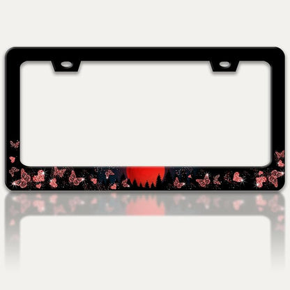 Red Moon Butterfly License Plate Frame Night Forest License Plate Holders Funny by RTINRAN