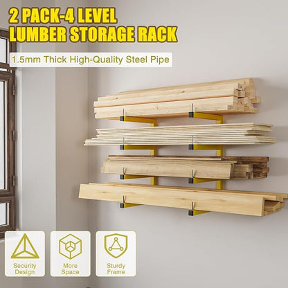 2-Pack Lumber Storage Rack, Wood Storage Racks Wall Mount, Heavy Duty Garage - Image 2
