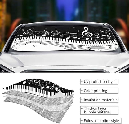 Black White Music Car Windshield Sunshade Front Window Sun Visor Protector - Image 5