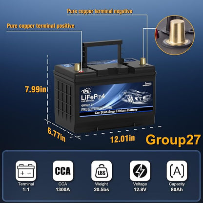 GROUP 27 Car Start-Stop Lithium Battery 12V 80AH Car Battery - Image 2