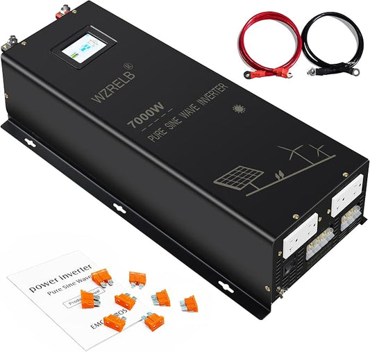 WZRELB 7000W Pure Sine Wave Inverter, 24V DC to 120V 240V AC, 4 AC Outlets by WZRELB