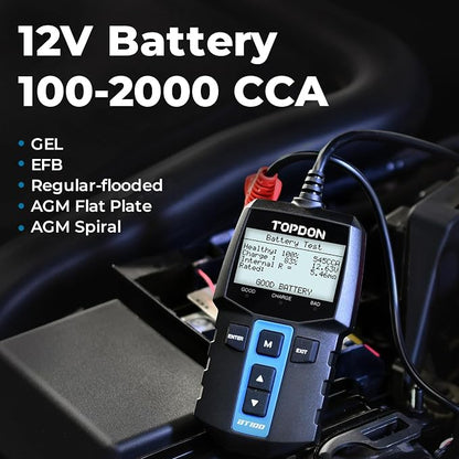 TOPDON BT100 Car Battery Tester 12V Load Tester, 100-2000 CCA Automotive - Image 3