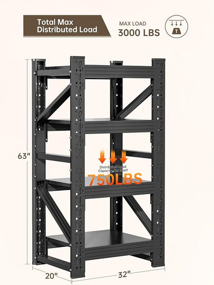4-Tier Storage Shelves, Adjustable Industrial Metal Shelf System, 000lbs - Image 3