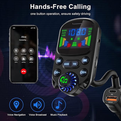 Bluetooth 5.3 FM Transmitter for Car- SOARUN Bluetooth Car Adapter PD30W & USB - Image 4