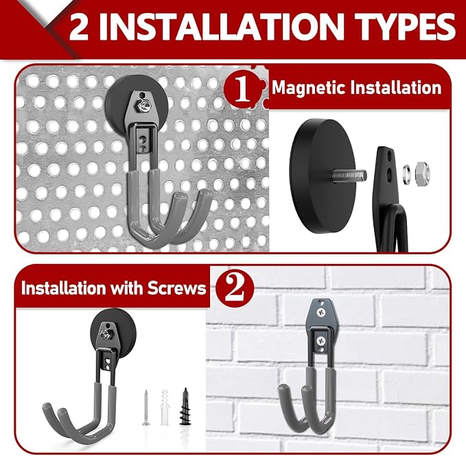 3-H Heavy Duty Magnet Garage Hooks 2 Pack, J Shape Strong Magnetic Hooks - Image 2