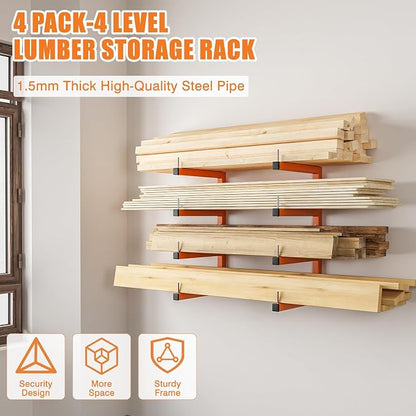 4-Pack Lumber Storage Rack, Wood Storage Racks Wall Mount, Heavy Duty Garage - Image 2