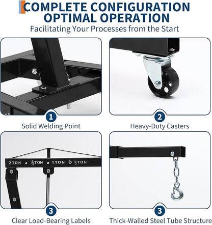 Engine Hoist Cherry Picker, 2 Ton Folding Hydraulic Engine Hoist - Image 6