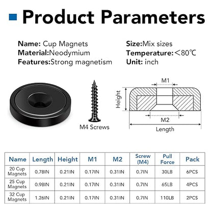 LOVIMAG Strong Neodymium Cup Magnets, 3 Sizes, Holding Tools - Image 2