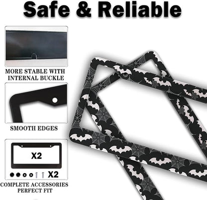 License Plate Frame Black and White License Plate Holder Spider Web Bat - Image 4
