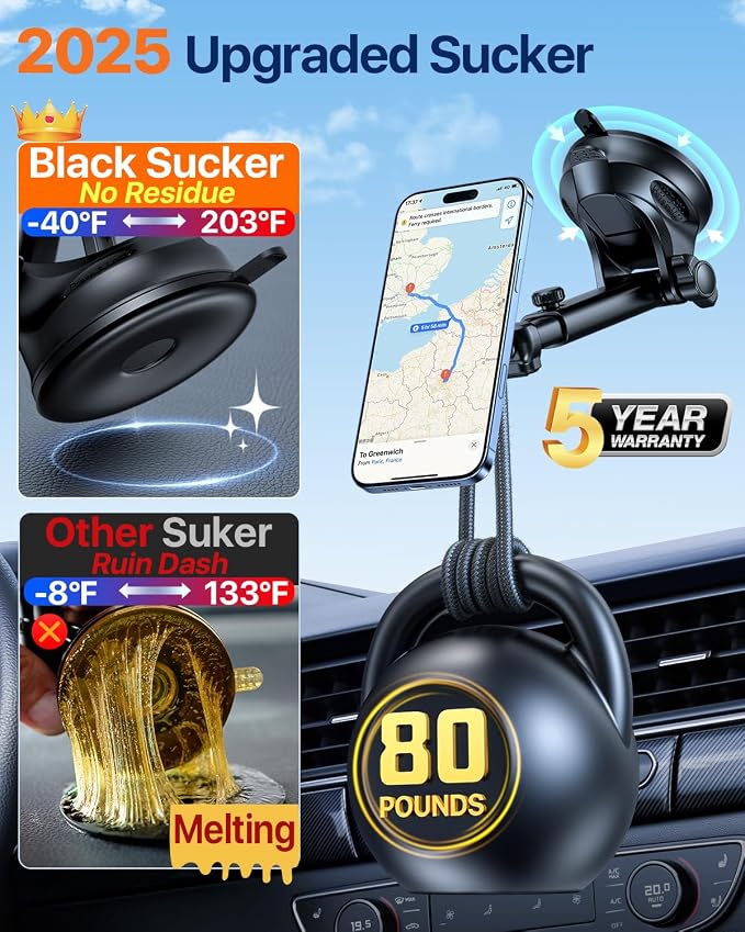 HTU for MagSafe Car Phone Mount Magnetic Phone Holder for Windshield Vent - Image 2