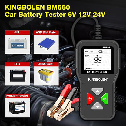 KINGBOLEN BM550 6V 12V 24V Car Battery Tester, 100-2000 CCA Voltage Tester - Image 2