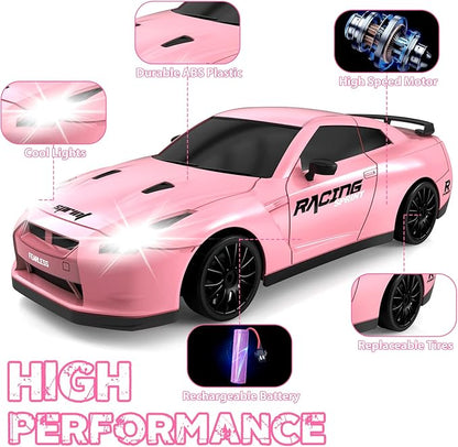 RC Drift Car, 1/24 Pink Remote Control Car - Image 3