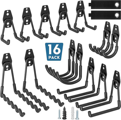 BONTEC 16 Pack Heavy Duty Garage Hooks, Steel Wall Mount by BONTEC