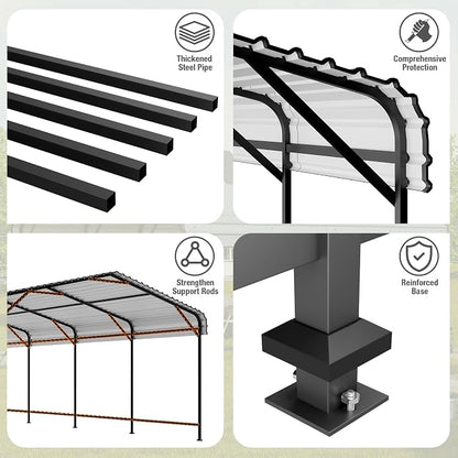EBE 13' x 25' Metal Carport, Outdoor Steel Carport Canopy - Image 3