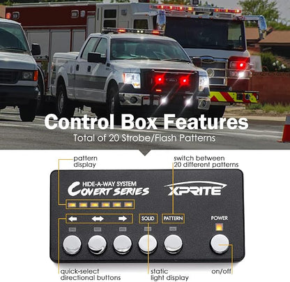 Xprite White Red LED Hideaway Strobe Lights Kit, 20 Flashing Patterns w/Control - Image 4
