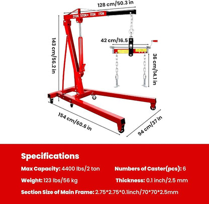 2 Ton Engine Hoist, Folding Hydraulic Cherry Picker Engine Hoist, 60.6x37x56.2 - Image 6