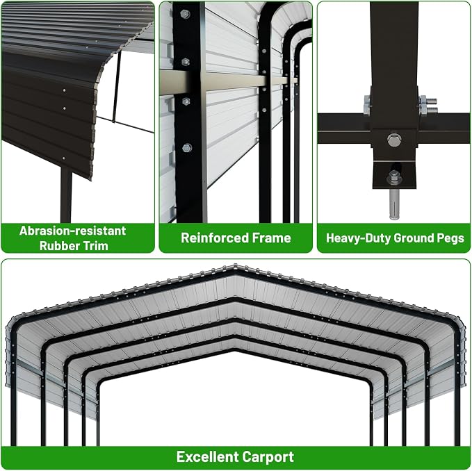 10 x 15 FT Metal Carport with Heavy Duty Galvanized Steel Roof & Durable Frame - Image 5