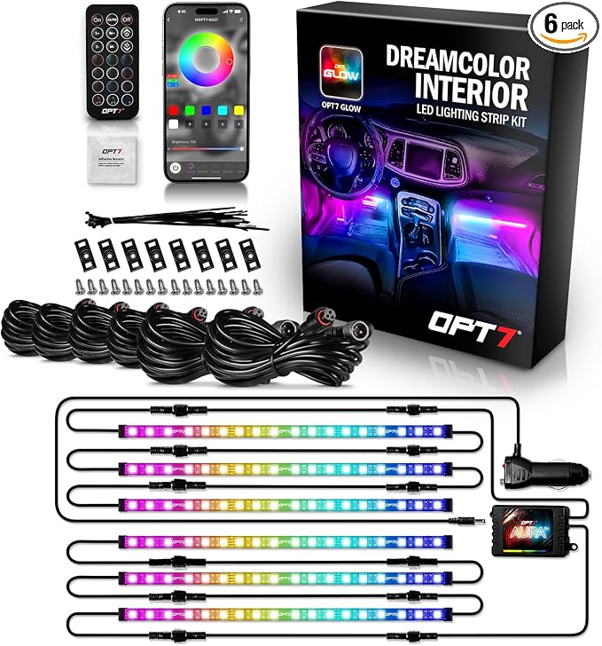 OPT7 Aura DreamColor RGB-IC Car Interior Ambient Light, Color Chasing Light Kit by OPT7