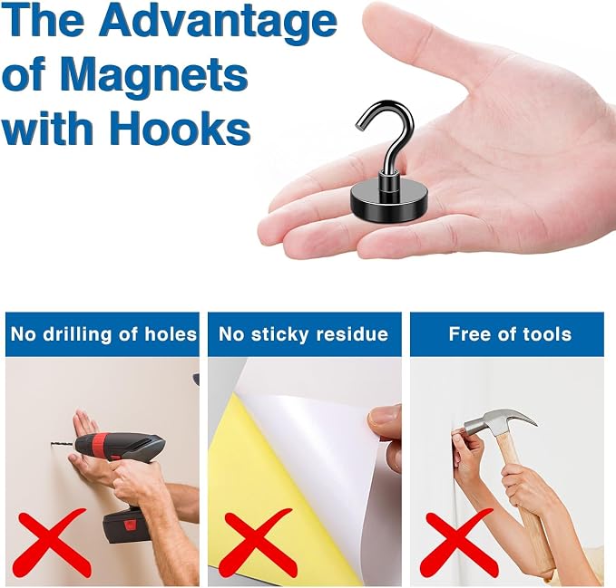 LOVIMAG Magnetic Hooks for Cruise Cabins, 40lbs Black Magnetic Hooks for - Image 6