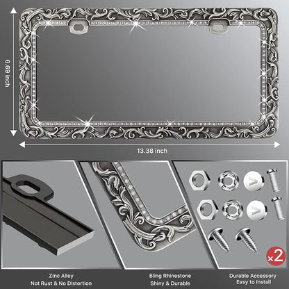 Valor Gel Metal Car License Plate Frames, Antique Old Pattern Printing - Image 5