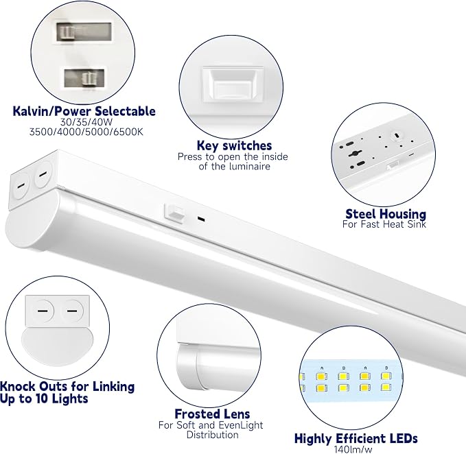 4FT LED Linear Strip Light, LED Shop Lights 30W/35W/40W Selectable, 4 Color - Image 5
