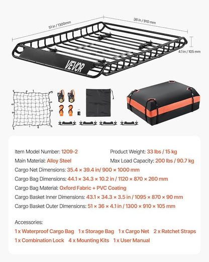 VEVOR Roof Rack Basket, Universal Rooftop Cargo Carrier - Image 7