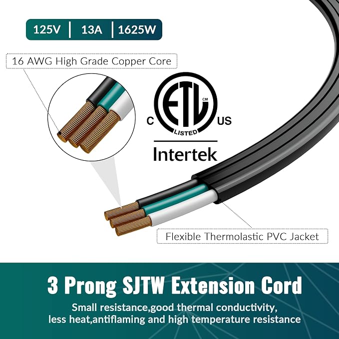 Elecan Flat Plug Extension Cord 20 Ft - Image 5