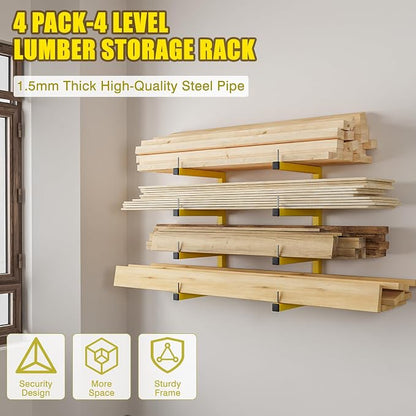 4-Pack Lumber Storage Rack, Wood Storage Racks Wall Mount, Heavy Duty Garage - Image 2
