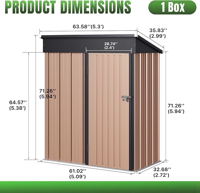 Aoxun 5'x3' Outdoor Storage Shed - Image 7