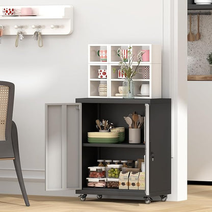 GREATMEET Garage Cabinets with Wheels, Small Storage Cabinet with Doors and - Image 3