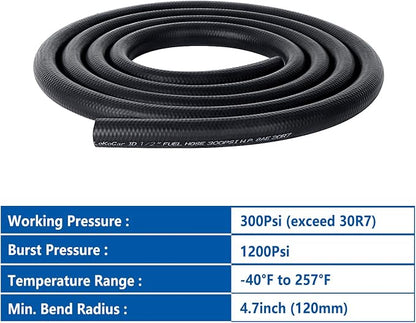 LokoCar Rubber Fuel Hose Line Push Lock 1/2" ID SAE 30R7 NBR 10ft 300PSI Black - Image 6