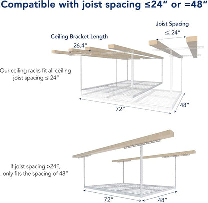 FLEXIMOUNTS 4x6 Overhead Garage Storage Adjustable Ceiling Rack 72" Length x - Image 4