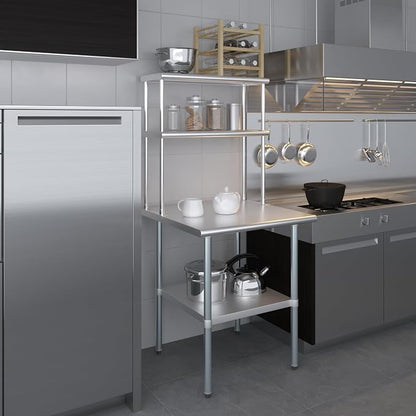 Amgood Stainless Steel Work Table Double Tier Overshelf | Metal Kitchen Prep - Image 8