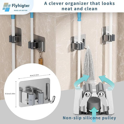 Stainless Steel Mop Holder Wall Mount – 4 Pack Heavy-Duty Broom Organizer - Image 2