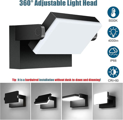 40W Outdoor Flood Light, 5000K 360° Rotating LED Wall Light, IP66 Waterproof - Image 2