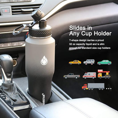 SENDESTAR Water Bottle 32oz, 2 Lids, Wide Mouth Stainless Steel Vacuum - Image 3