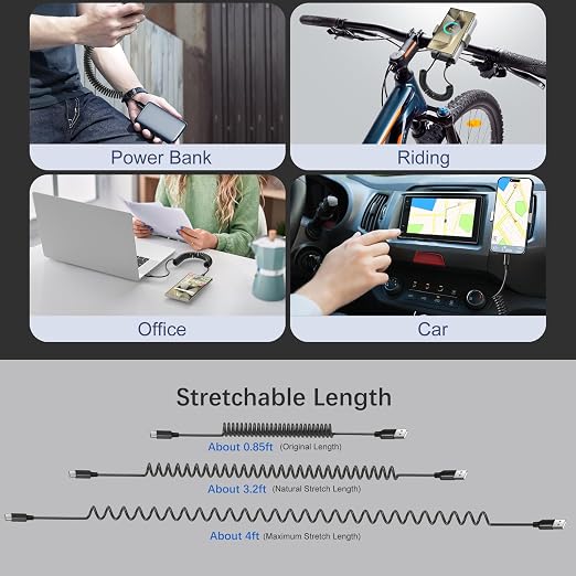 USB to USB C Cable Coiled Car Charger, C Charger Fast Charging Cord 3ft - Image 5