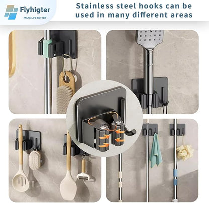 Stainless Steel Mop Holder Wall Mount – 4 Pack Heavy-Duty Broom Organizer - Image 6