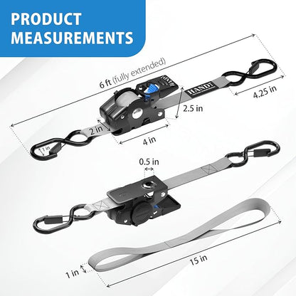 HandT USA Based Retractable Ratchet Straps 1in x 6ft - Image 7