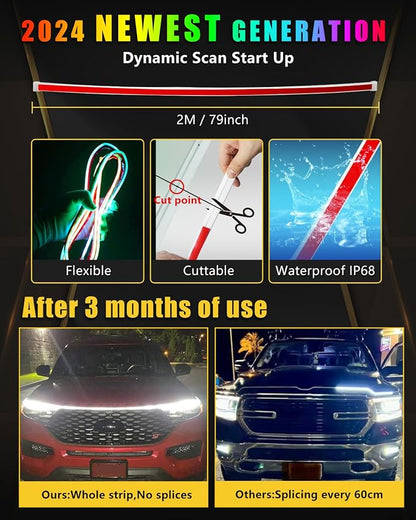 RGB Hood Light Strip with Sequential Turn Signal Indicator Function Waterproof - Image 3